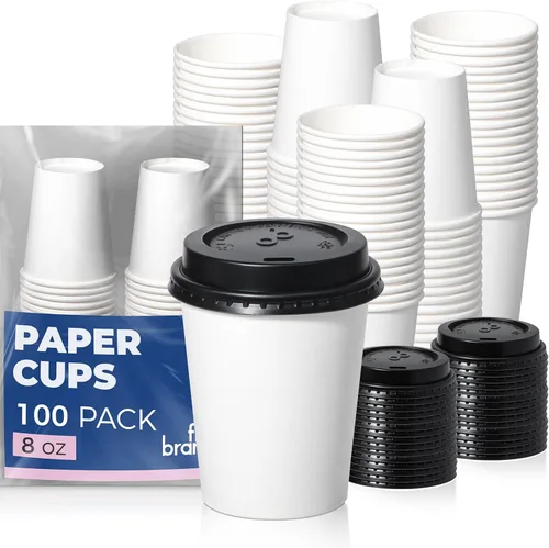 Vista 8 de Fit Meal Prep Paquete de 100 Tazas de Café Desechables de 4 oz con Tapas, Vasos de Papel Premium Para Llevar, Tazas de Café Caliente a Prueba