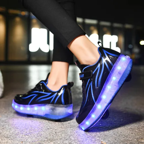 Vista 4 de Qneic Zapatillas de ruedas recargables por USB, zapatos de patinaje con ruedas para niños y niñas, zapatos iluminados para niños
