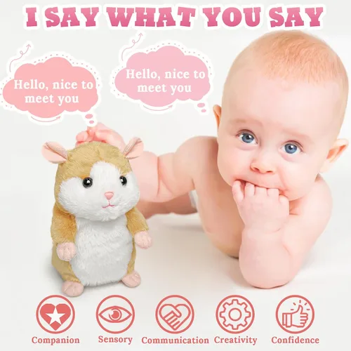 Vista 2 de YH YUHUNG - Hámster parlante interactivo que repite lo que dices, imita tu voz con tono agudo y asintiendo con la cabeza, peluche suave y duradero