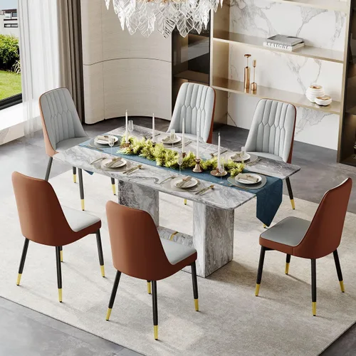 Vista 20 de Juego de mesa de comedor para 4, juego de mesa de comedor de 5 piezas con sillas, mesa moderna de mármol sintético de 63 pulgadas con 4 sillas