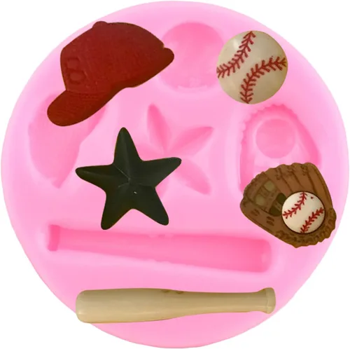 Vista 7 de ZiXiang Moldes de silicona para béisbol, bate de béisbol, guante, sombrero, fondant, baloncesto, fútbol, rugby, chocolate para decoración