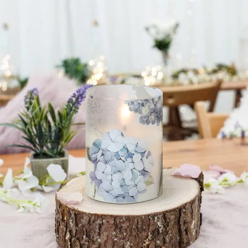 Vista 5 de Velas recargables de vidrio de hortensias sin llama con temporizador remoto, funciona con pilas, velas LED parpadeantes de cera real, decoración
