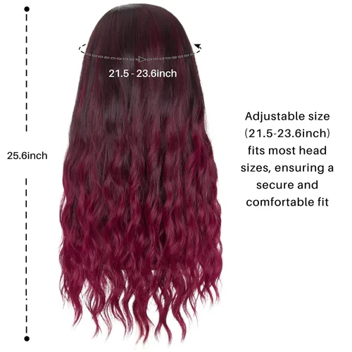Vista 2 de MISS U HAIR Peluca larga ondulada para mujer, color negro natural degradado con morado y rosa, peluca de película de Halloween, peluca de fiesta