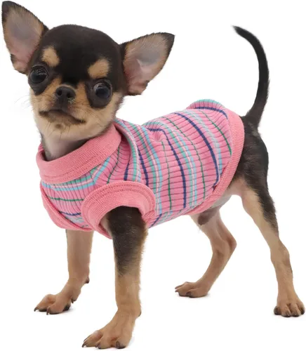 Vista 2 de LOPHIPETS Camiseta Chaleco 100% Algodón Acanalado para Perros Pequeños Teacup Chihuahua Yorkie Ropa de Cachorro Camiseta sin Mangas-Rosa/XS
