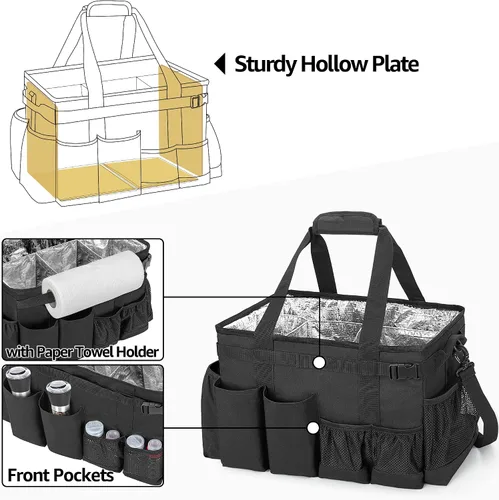 Vista 3 de HODRANT Organizador grande para utensilios de parrilla con soporte para toallas de papel, organizador de bolsa de picnic al aire libre
