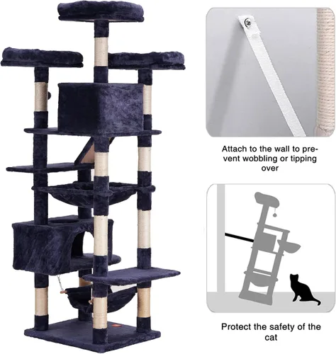 Vista 5 de Heybly Árbol para gatos, torre para gatos grandes de 73 pulgadas de alto, 20 libras, resistente para gatos de interior, condominio para gatos