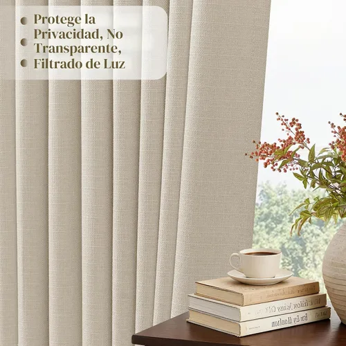 Vista 3 de TWODRAPES Juego de 2 paneles de cortinas plisadas de lino de 96 pulgadas de Avena