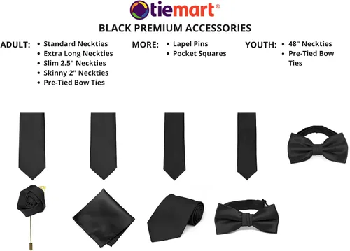 Vista 8 de tiemart Corbata de color sólido prémium Negro