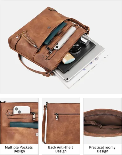 Vista 3 de FADEON Bolsos cruzados grandes para mujer, bolso cruzado de cuero de diseñador, bolso de hombro con múltiples bolsillos