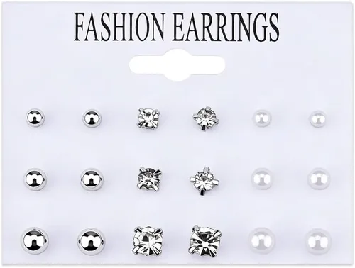 Vista 2 de Pendientes de botón cuadrados de cristal con corazón de moda para mujeres, aretes de flor de perlas simuladas para perforación para mujeres, regalos