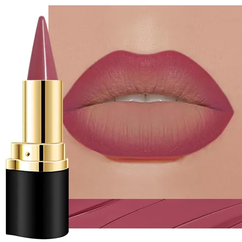 Vista 9 de evpct Combo de delineador de labios metálico rosa brillante y lápiz labial, lápiz labial con punta de cono para mujer, de larga duración
