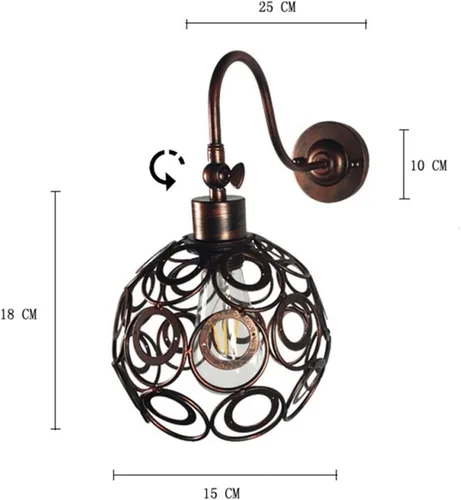 Vista 7 de Wall Lamp American Country Industrial Wind Wrought Iron Retro Small Iron Cage Cyber Bar Bedside Aisle Lamps,Modern Decor