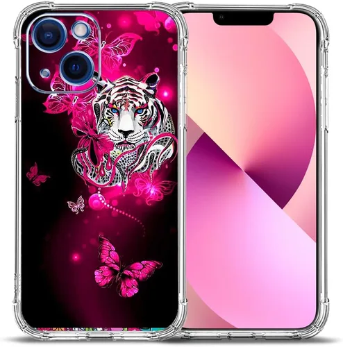 Vista 18 de Funda para iPhone 13 Pro Max, protección contra caídas de flores de mariposa azul, rosa, a prueba de golpes, carcasa protectora de cuerpo completo