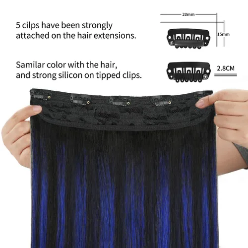Vista 5 de Winsky - Extensiones de cabello humano real Remy - Una pieza azul balayage, extensiones de cabello con clip, 70 gramos para mujer