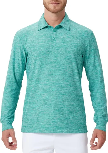 Vista 14 de NAVISKIN Camisas polo de manga larga para hombre, camisas de golf con cuello UPF 50 SPF para hombre, secado rápido, absorbe la humedad