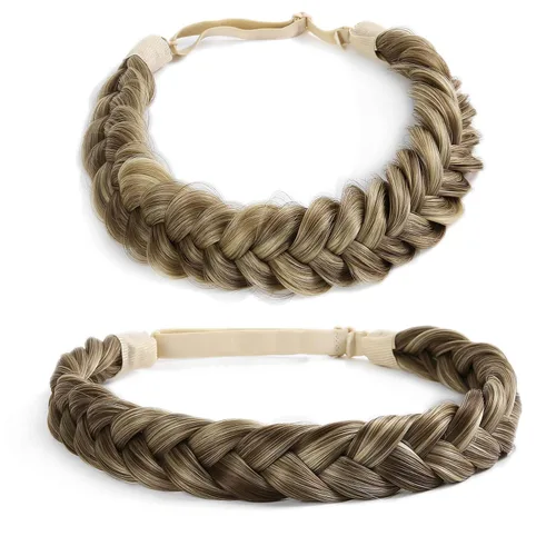 Vista 12 de Diadema trenzada, 2 combinaciones de 3 hebras, desordenada, ancha, esponjosa, elástica, diadema trenzada, accesorio de belleza para mujeres y niñas