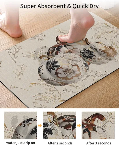 Vista 3 de Tapete de baño de otoño para bañera, tapete antideslizante de secado rápido y absorbente, tierra de diatomeas, cocina, ducha, fregadero, lavable