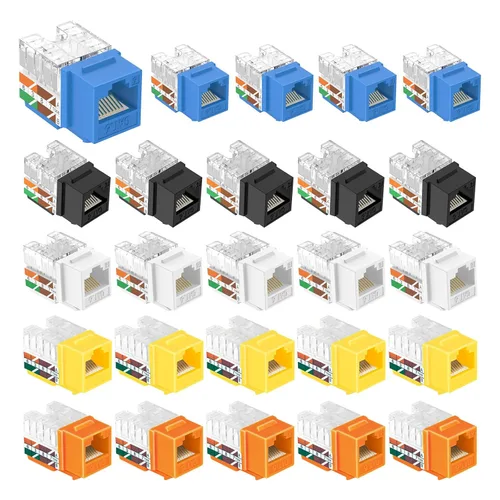 Vista 12 de VCE UL Listed Cat6 RJ45 Keystone Jack Insert 25-Pack, 90 Degree Punch Down Keystone Jack Adapter Slim Profile Negro