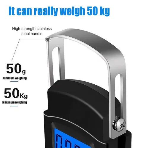 Vista 6 de Herramienta de medición de peso, báscula digital para maleta con capacidad de 110 libras110.2 lbs, báscula de pesaje portátil de acero inoxidable