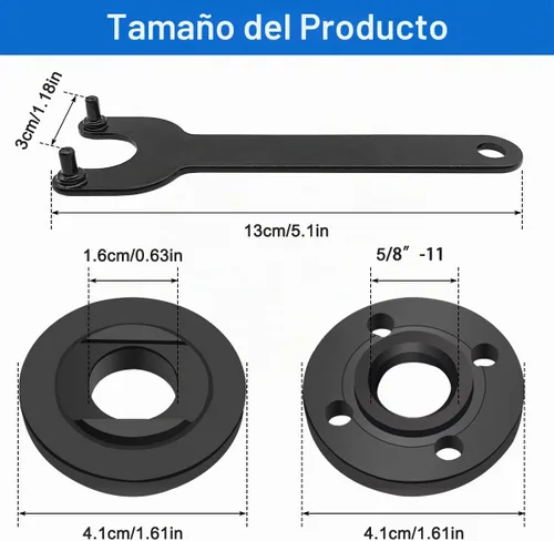 Vista 2 de Kit de 3 llaves de brida angular, amoladora angular, tuerca de bloqueo de metal de brida 5/8-11, piezas de repuesto para amoladoras angulares