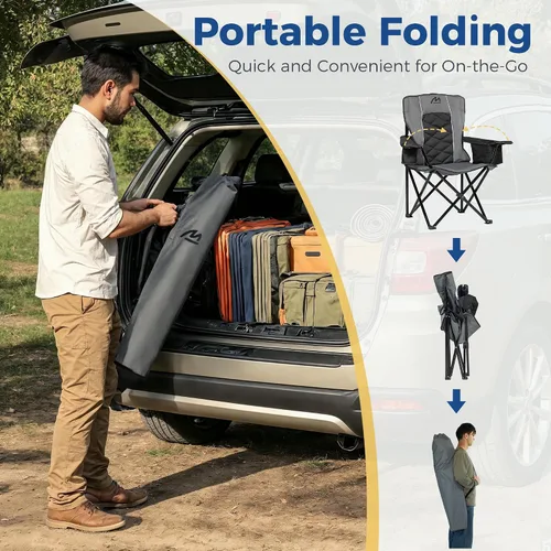 Vista 6 de Silla de camping acolchada de gran tamaño, capacidad de 450 libras
