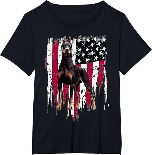 Vista 5 de Doberman Pinscher American Flag USA Awesome T-Shirt Negro