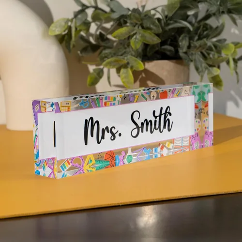 Vista 6 de Placa de nombre personalizada para profesor para escritorio, 12 diseños, 9 fuentes, 2 tamaños, placa de identificación de escritorio de acrílico