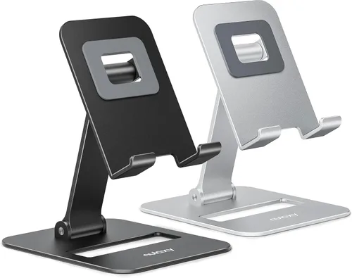 Vista 12 de Nulaxy Paquete de 2 soportes plegables dobles para teléfono celular, soporte de teléfono totalmente ajustable para escritorio, compatible con iPhone