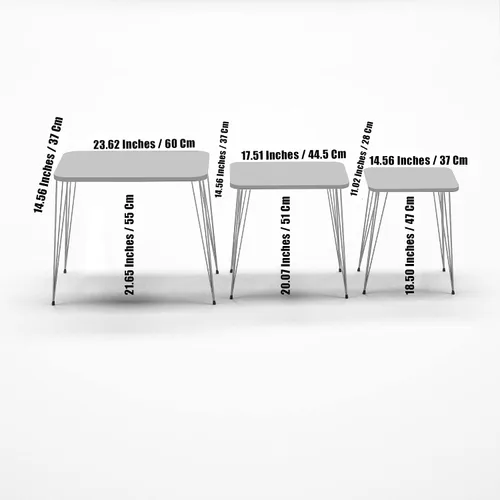 Vista 2 de Juego de 3 anidadores rectangulares, mesa anidable, base moderna de aspecto de grano de madera para mesas de centro o mesitas de noche, mesa