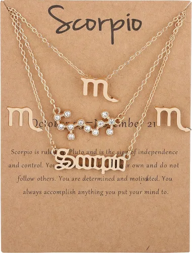 Vista 2 de Buleens Collar del zodiaco, 6 piezas de joyas para mujeres y niñas, Géminis Cáncer, Leo Virgo Libra, Escorpio, Sagitario, Capricornio, Acuario