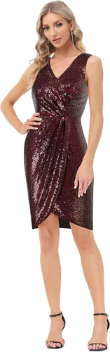 Vista 3 de GRACE KARIN Vestido de fiesta sexy con lentejuelas brillantes para mujer, vestido de club, sin mangas, cuello en V, vestido de cóctel fruncido