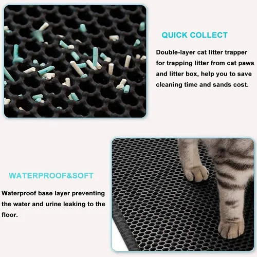 Vista 4 de Tapete de arena para gatos, tapete para atrapar arena de gatito, tapete impermeable de doble capa anti rastreo para gatitos, bandeja de arena