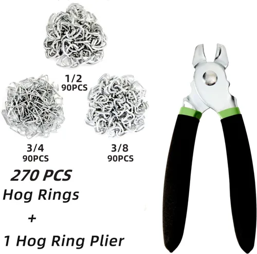 Vista 2 de Kit de Alicates para Anillas de Cerdo con 270 Piezas de Anillas de Cerdo de Acero Galvanizado de 3/4", 1/2", 3/8", Kit de Alicates Rectos