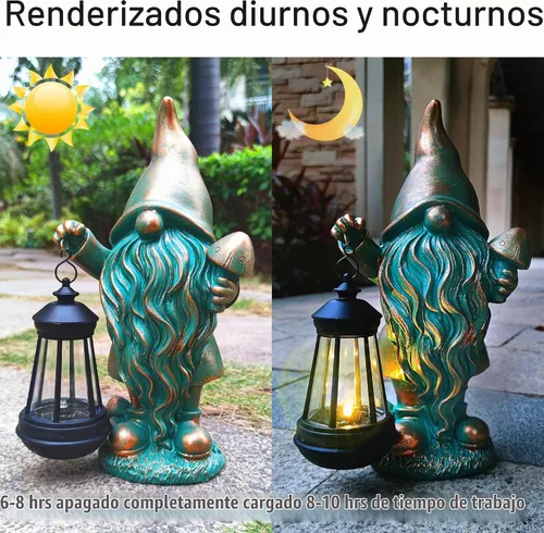 Vista 4 de JOYBEE Estatuas de Jardín Gnomos con Linterna Solar Decoración Exterior - Gnomos Figuras Solares Luces Decoraciones para Patio Jardín Césped Gnomos