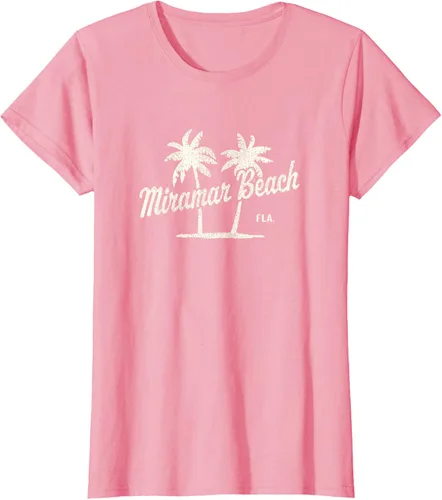 Vista 14 de Miramar Beach Florida Vintage 70s Palm Trees - Camiseta gráfica, Azul / Patchwork, S