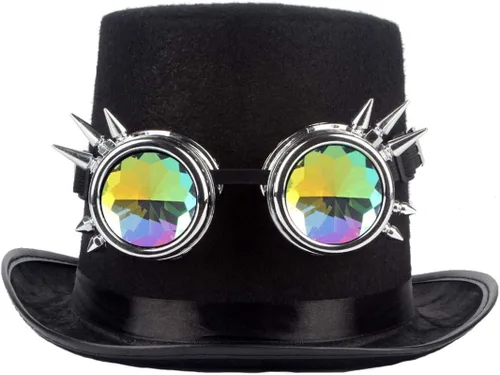 Vista 26 de FUT Gafas Steampunk con pinchos arcoíris ABS, lentes de caleidoscopio rave, soldadura cibernética, gótico, cosplay, vintage