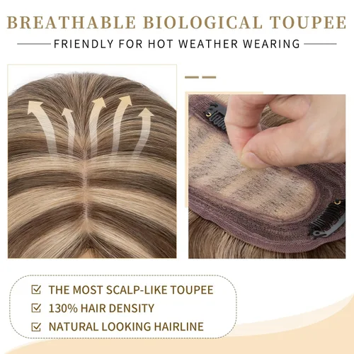 Vista 68 de Hairro Toppers de cabello humano 100% real para mujeres sin flequillo, postizos de cabello real con clip, base de seda transpirable para cubrir