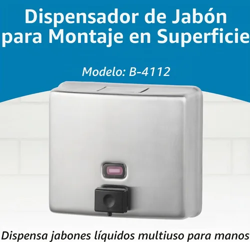 Vista 2 de Bobrick 4112 despachador para jabón, para montura sobre superficies ConturaSeries, de 40 onzas, acero inoxidable satinado