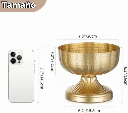 Vista 4 de NUPTIO Jarrones dorados para centros de mesa de boda: Jarrones de compota de latón martillado para arreglos de flores pequeñas - Tazón de pedestal