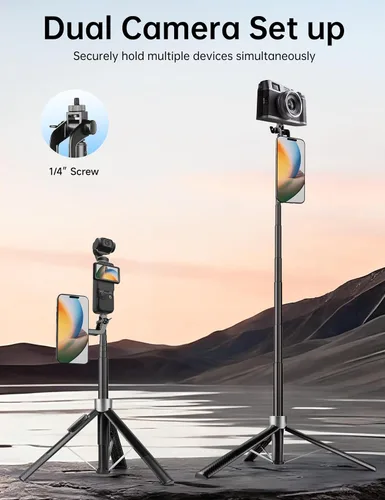 Vista 4 de Trípode magnético para teléfono de 70 pulgadas, trípode para selfie stick para iPhone Magsafe con control remoto recargable y soporte magnético 2