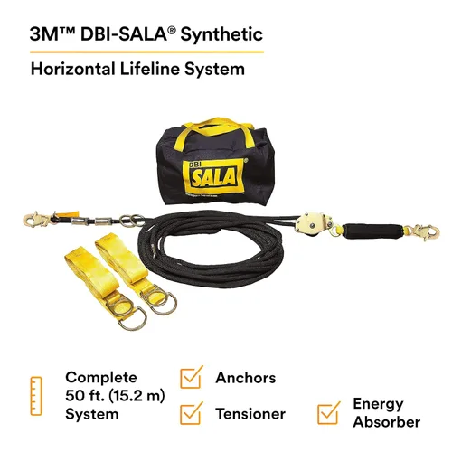Vista 2 de 3M DBI-SALA Sayfline 7600505 Sistema de línea de vida horizontal, cuerda Kernmantle de 50 pies con tensor, absorbente de energía, dos adaptadores