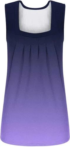 Vista 3 de Camisetas sin mangas de verano para mujer 2023 con estampado floral de moda, sin mangas, ajuste holgado, plisadas, cuello cuadrado, estilo túnica