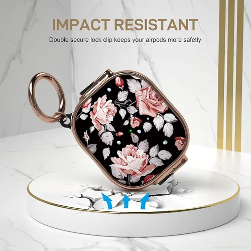 Vista 6 de Maxjoy Funda para AirPods 3 con Cerradura, Funda para AirPod 3 con Cerradura de Flores Protectora Rígida para AirPod de 3ª Generación para Mujeres