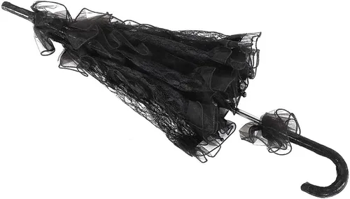 Vista 7 de Fdit Paraguas de algodón con encaje nupcial para fiestas de boda Baile Fotografía Prop (negro)
