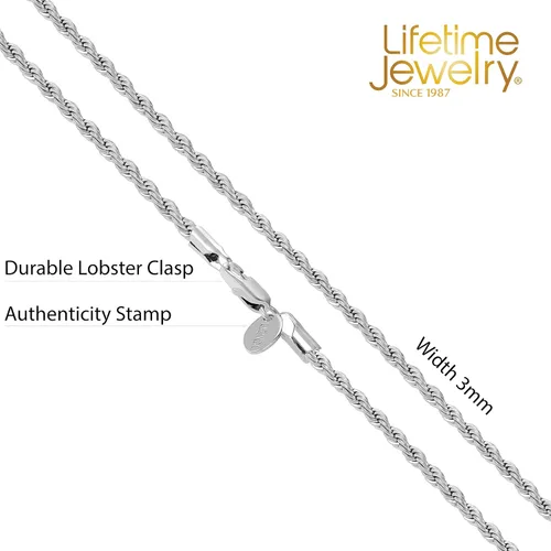 Vista 6 de LIFETIME JEWELRY 3mm Rope Chain for Men & Women Diamond Cut Necklaces for Women & Men Necklace 14 to 36 Inch Black Gunmetal Stainless Steel
