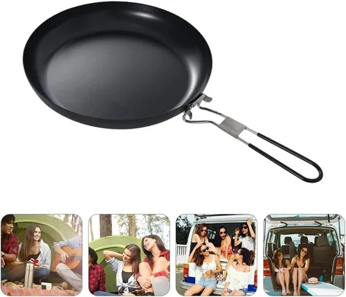 Vista 3 de Sartén de hierro fundido antiadherente para acampar al aire libre, cacerola para carne, sartén de 9 pulgadas, utensilios de cocina