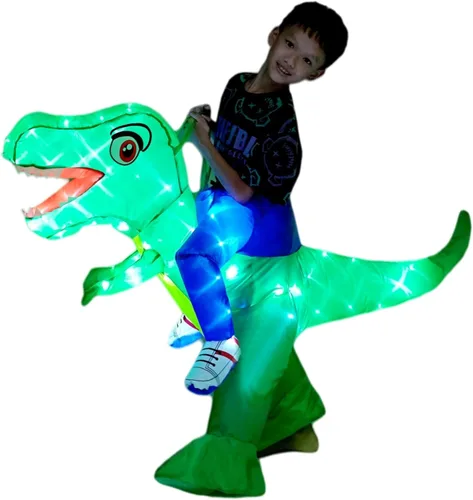 Vista 6 de Kids Inflatable Costume, Dinosaur Rider,Blow Up T-REX Costumes with LED Light for Cosplay Halloween Christmas Party