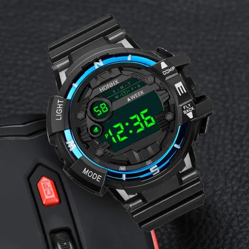 Vista 3 de Alarma militar digital LED de goma para hombre, reloj de fecha, impermeable, deportivo, de cuarzo, deportivo, deportivo, para teléfono