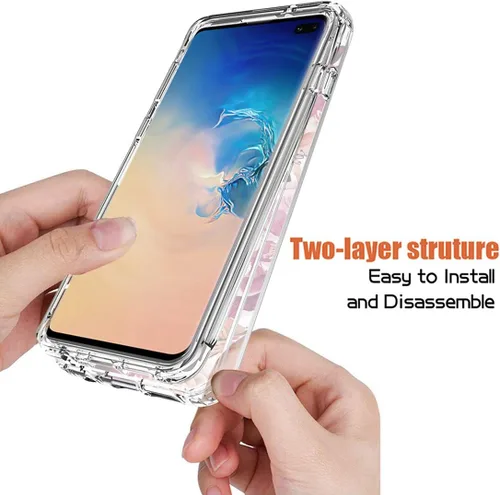 Vista 4 de Funda para Samsung Galaxy S10 Plus, diseño de flores moradas, a prueba de golpes, funda protectora de cuerpo completo con protector de pantalla