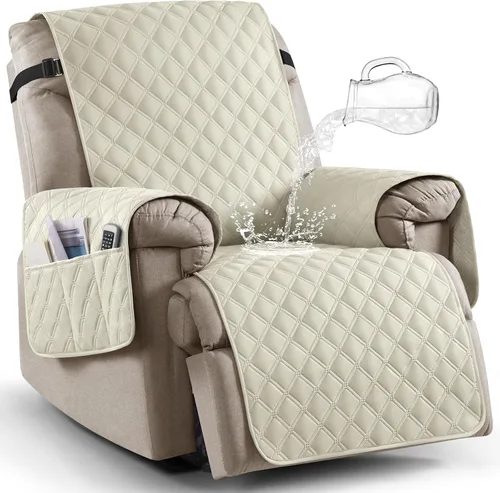 Vista 24 de Ruaozz Funda para Silla Reclinable 100% Impermeable Antideslizante Funda Reclinable para Silla Reclinable Funda de Asiento de Silla Lavable con Beige